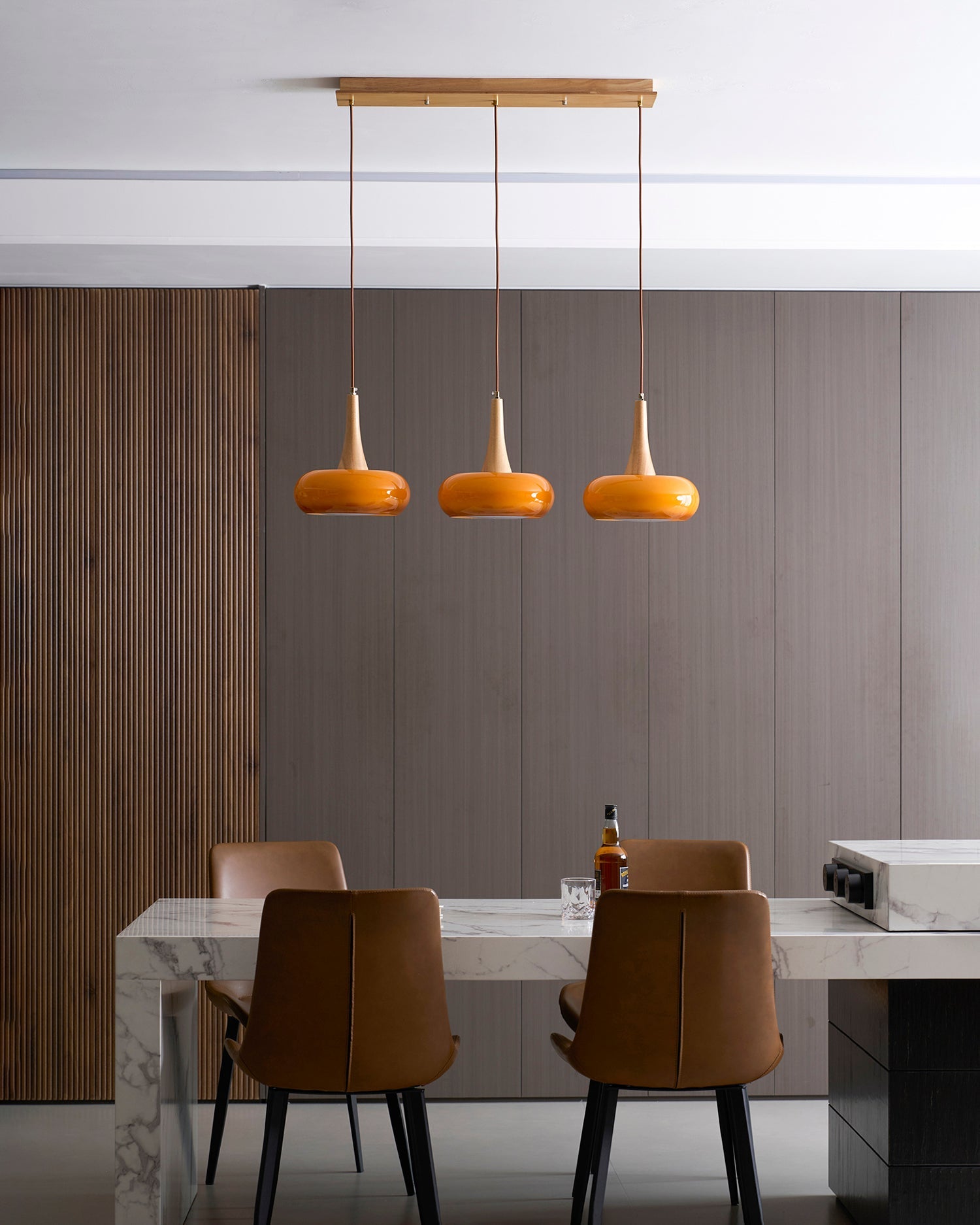 Glass Pendant Light with Wood Accent Bulbs Included for Kitchen Island