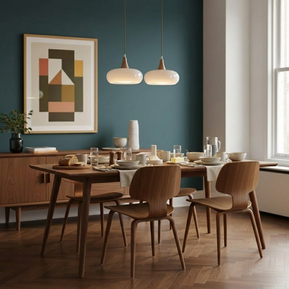 Glass Pendant Light with Wood Accent Bulbs Included for Kitchen Island