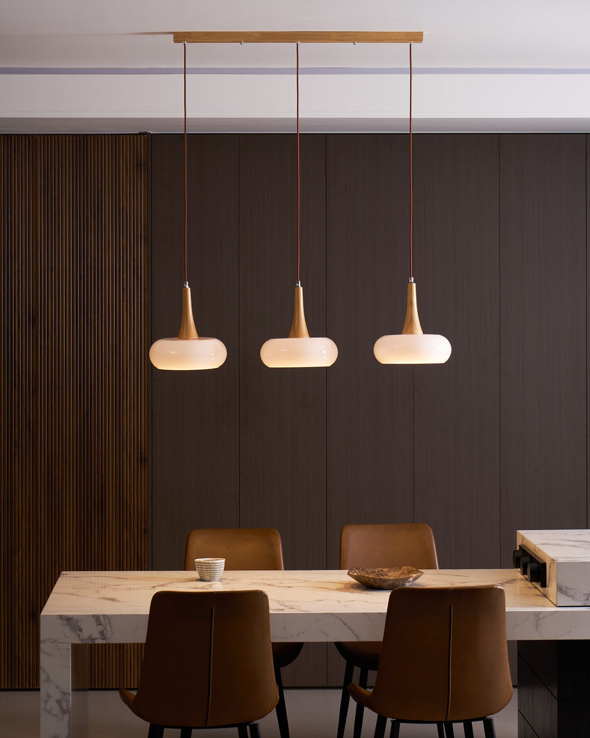 Glass Pendant Light with Wood Accent Bulbs Included for Kitchen Island