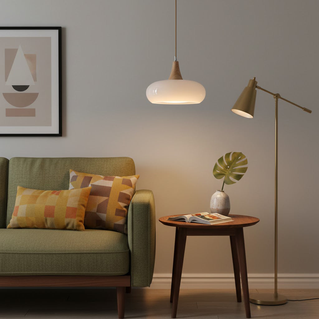 Glass Pendant Light with Wood Accent Bulbs Included for Kitchen Island