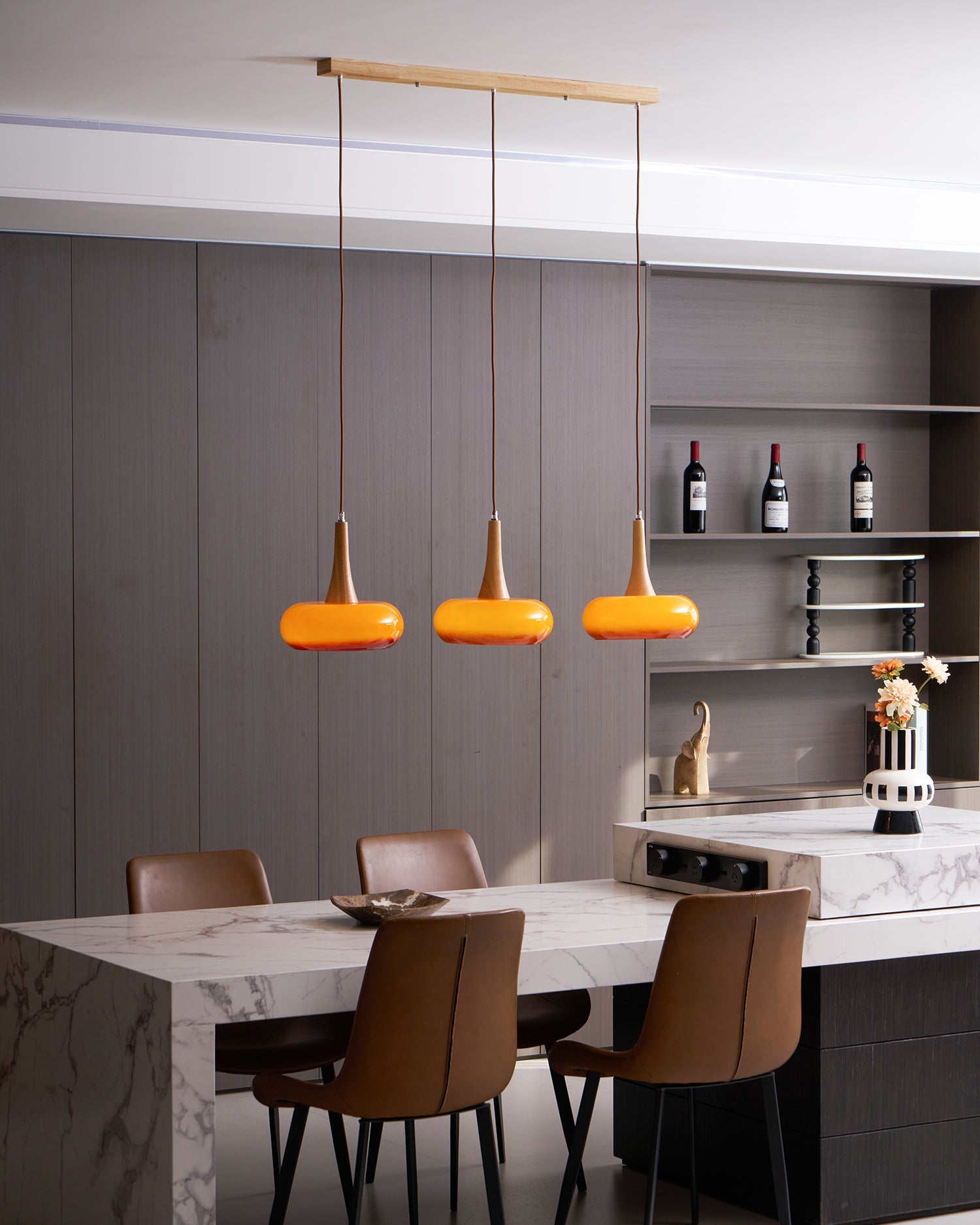 Glass Pendant Light with Wood Accent Bulbs Included for Kitchen Island