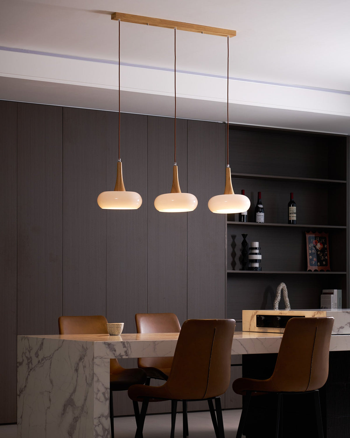Glass Pendant Light with Wood Accent Bulbs Included for Kitchen Island