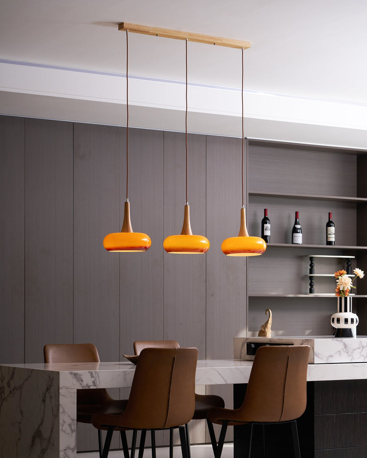 Glass Pendant Light with Wood Accent Bulbs Included for Kitchen Island