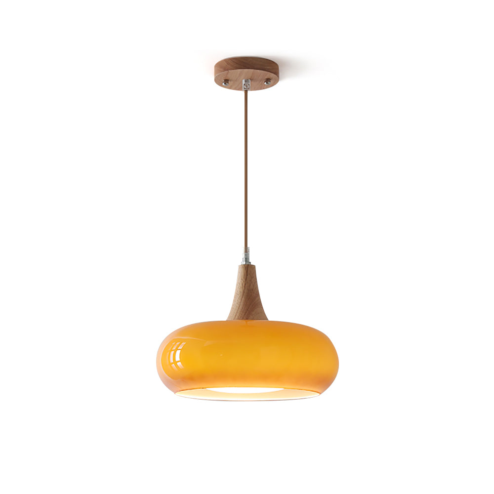 Glass Pendant Light with Wood Accent Bulbs Included for Kitchen Island