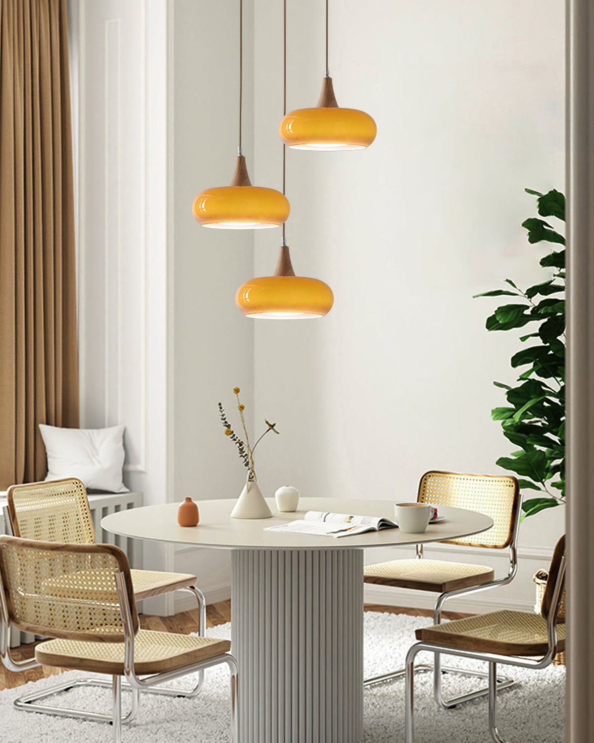 Glass Pendant Light with Wood Accent Bulbs Included for Kitchen Island