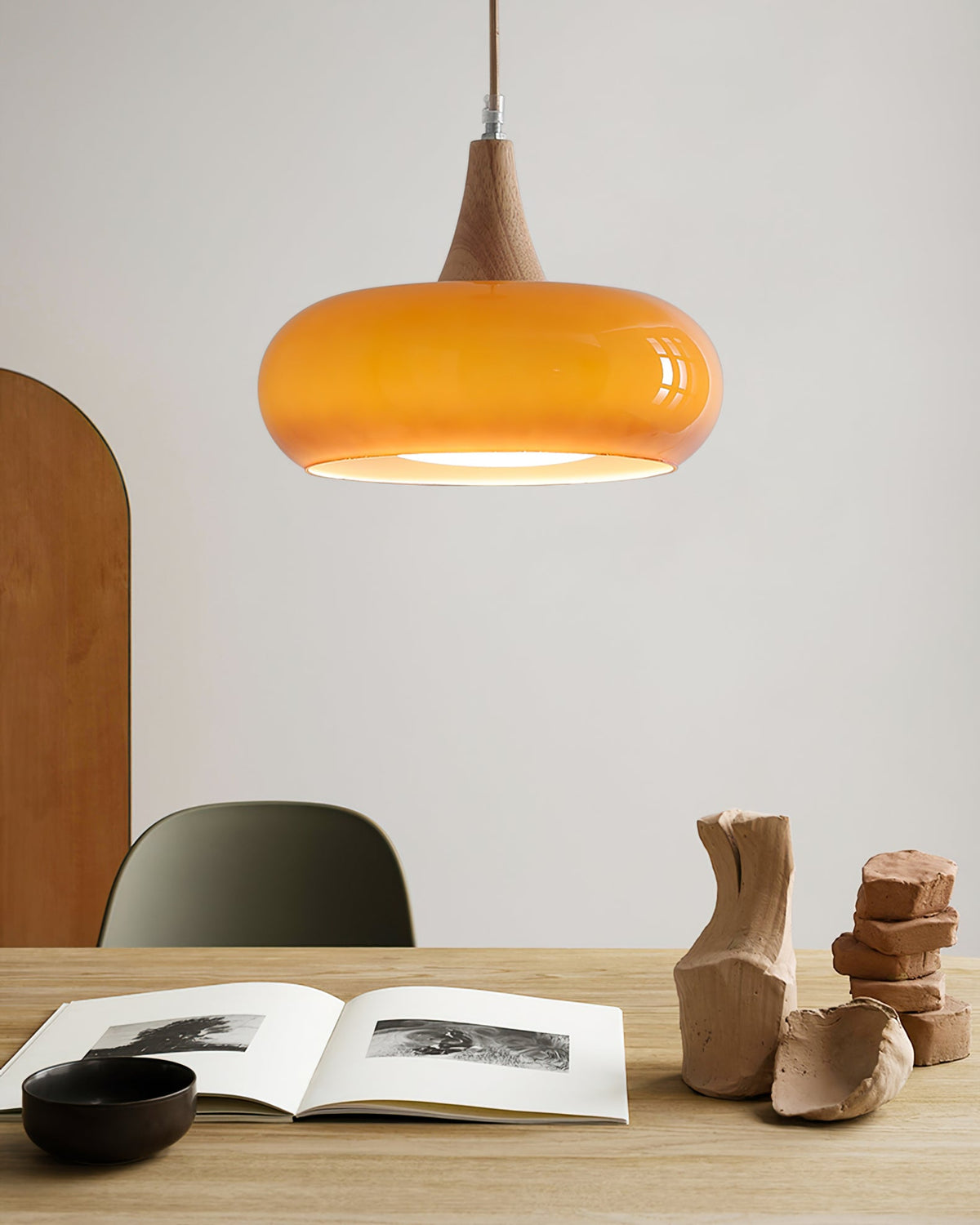 Glass Pendant Light with Wood Accent Bulbs Included for Kitchen Island