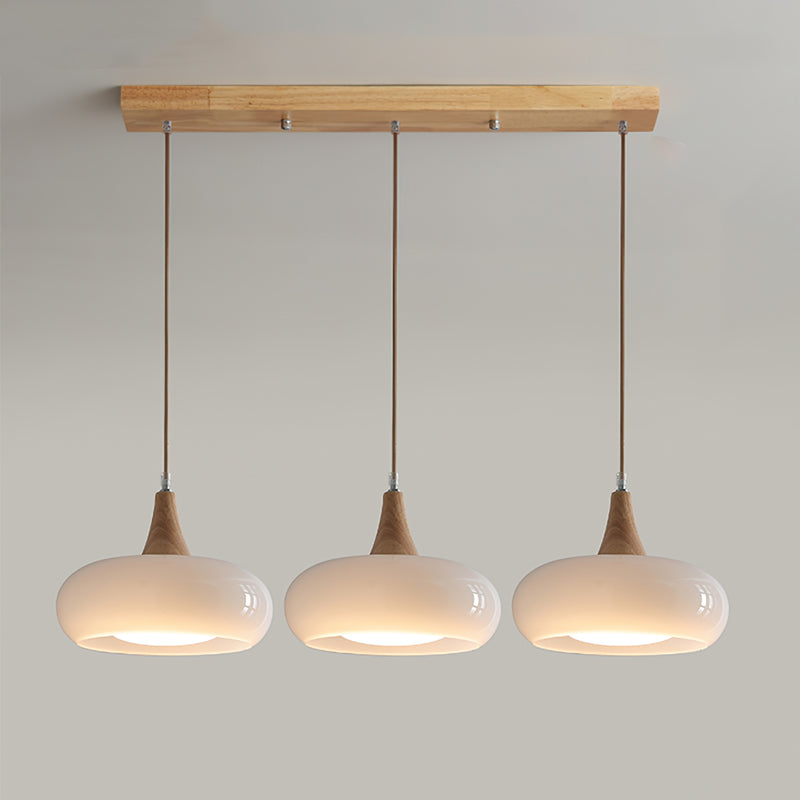 Glass Pendant Light with Wood Accent Bulbs Included for Kitchen Island