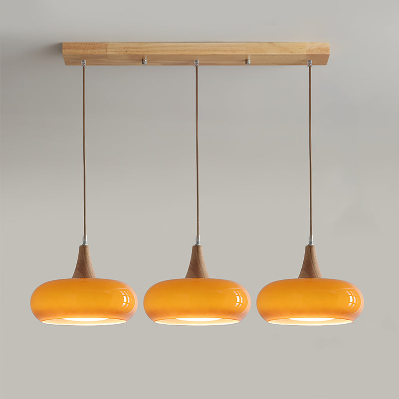 Glass Pendant Light with Wood Accent Bulbs Included for Kitchen Island