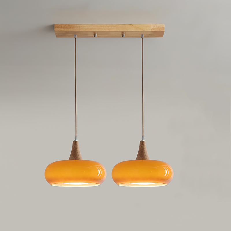 Glass Pendant Light with Wood Accent Bulbs Included for Kitchen Island