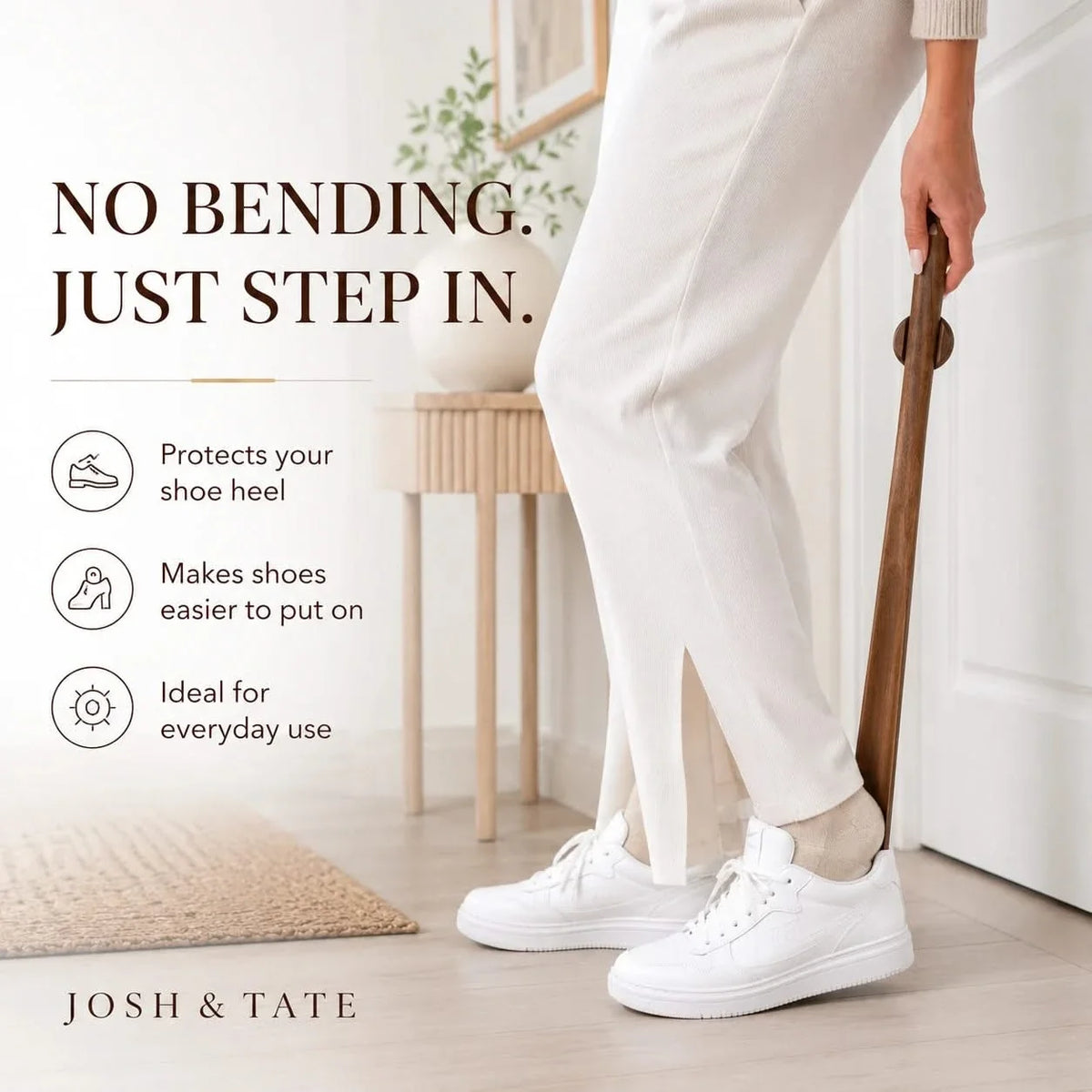 Wooden Shoe Horn 20 Inch Handcrafted Beech with Wall Magnet