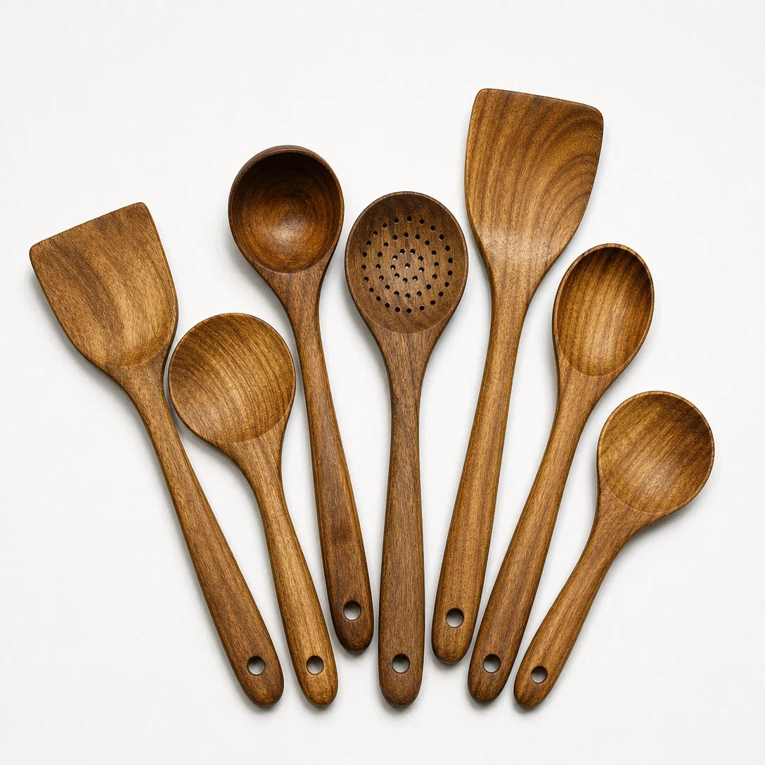 Teak Wood Kitchen Utensil Set for Nonstick Cookware
