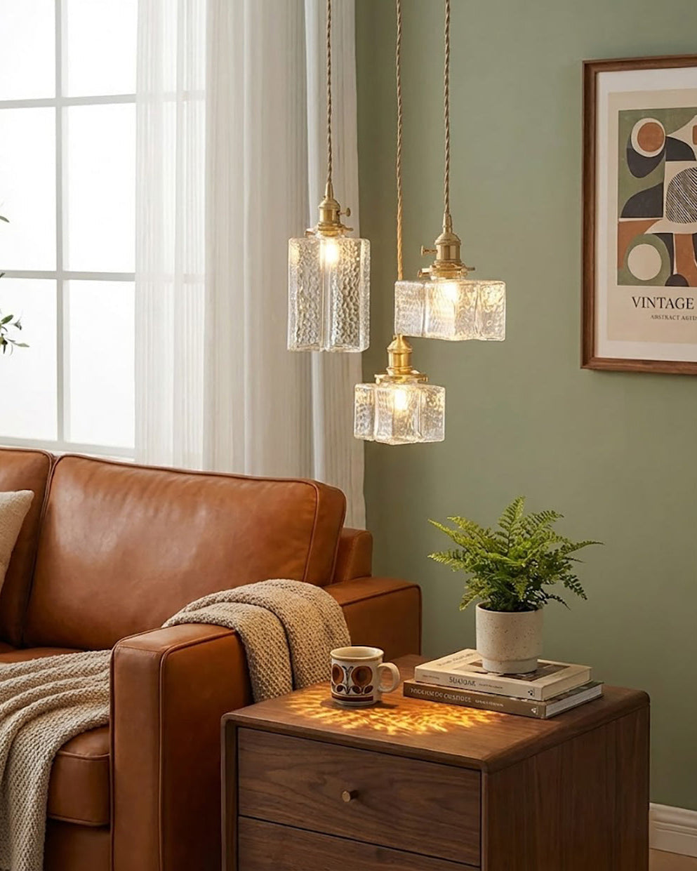 Hammered Glass Pendant Light Brass Frame Cluster Ready Kitchen Island