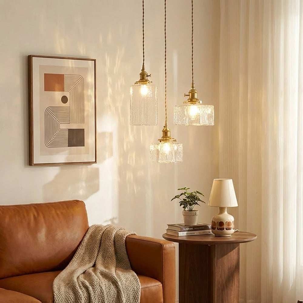 Hammered Glass Pendant Light Brass Frame Cluster Ready Kitchen Island