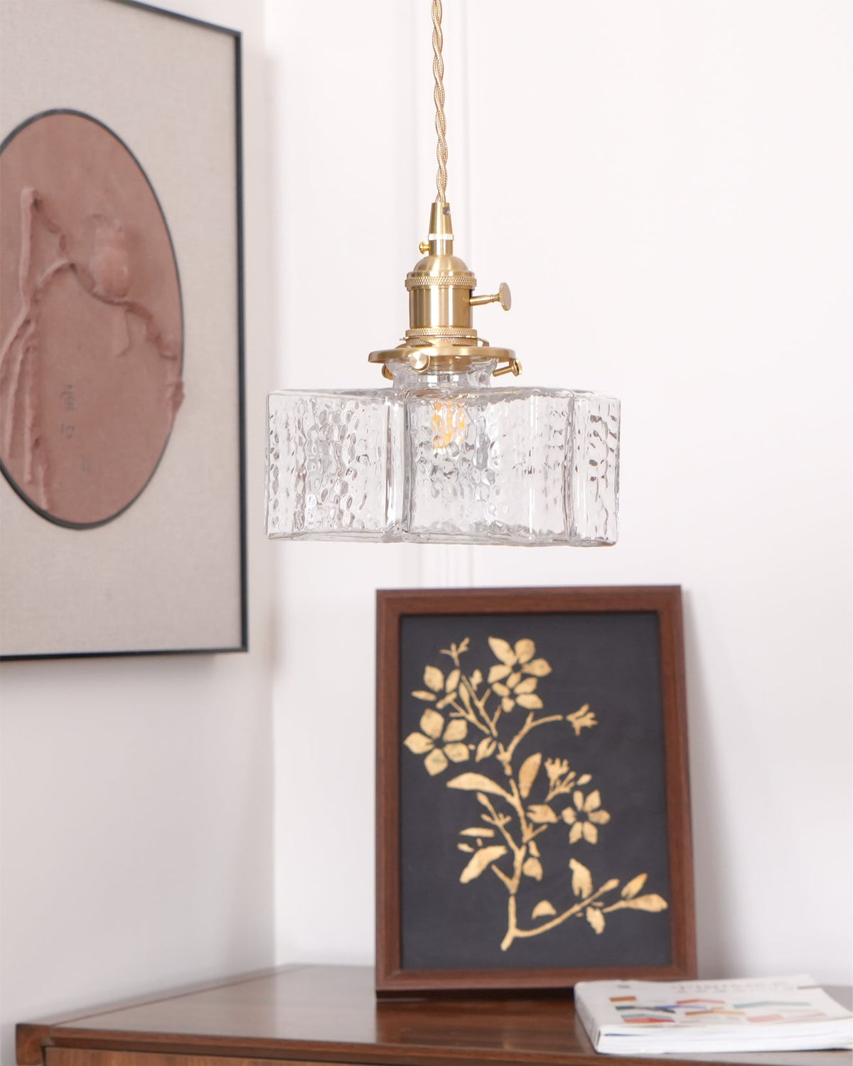 Hammered Glass Pendant Light Brass Frame Cluster Ready Kitchen Island