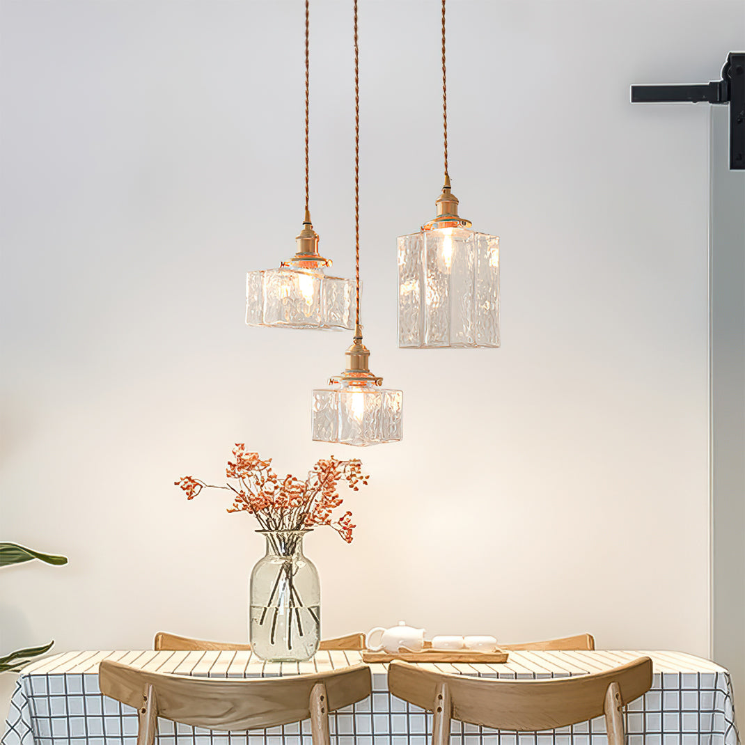 Hammered Glass Pendant Light Brass Frame Cluster Ready Kitchen Island