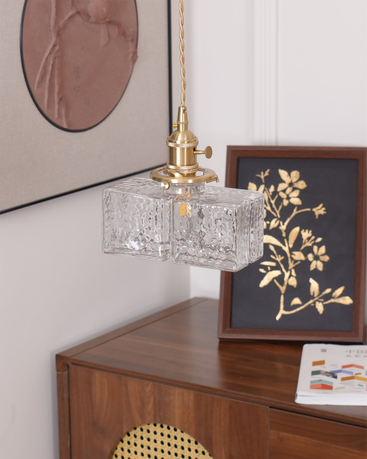 Hammered Glass Pendant Light Brass Frame Cluster Ready Kitchen Island