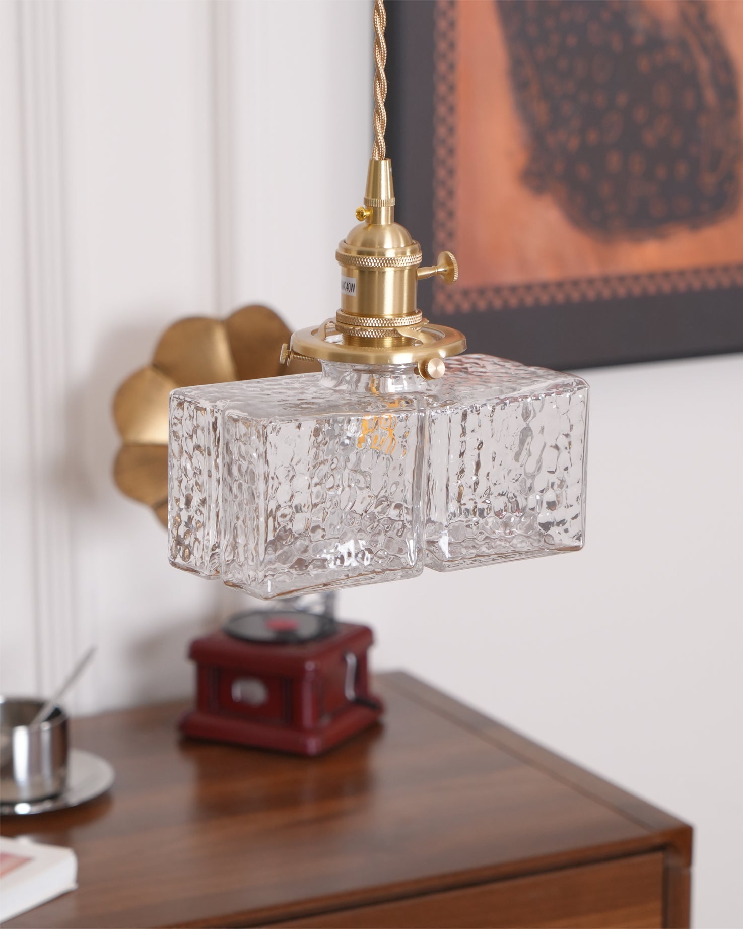 Hammered Glass Pendant Light Brass Frame Cluster Ready Kitchen Island