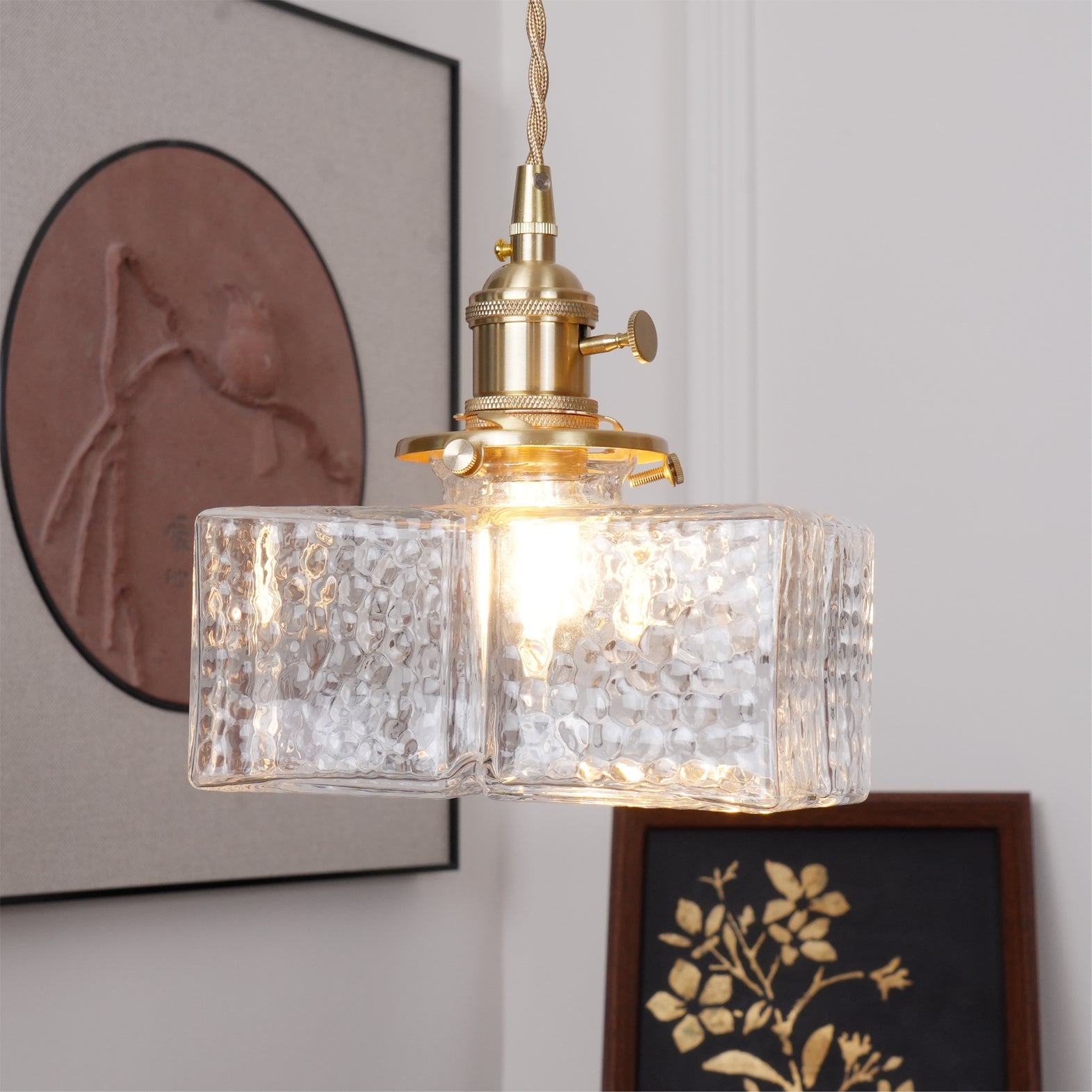 Hammered Glass Pendant Light Brass Frame Cluster Ready Kitchen Island
