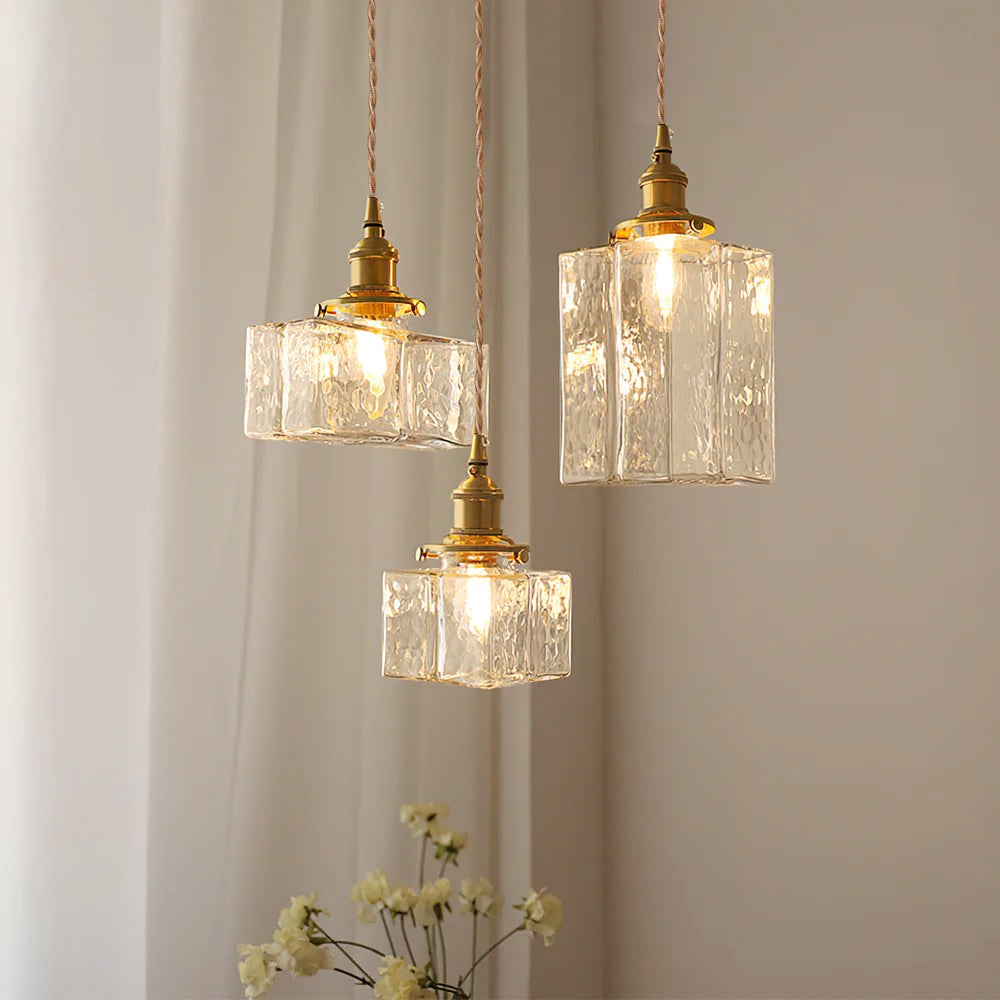 Hammered Glass Pendant Light Brass Frame Cluster Ready Kitchen Island