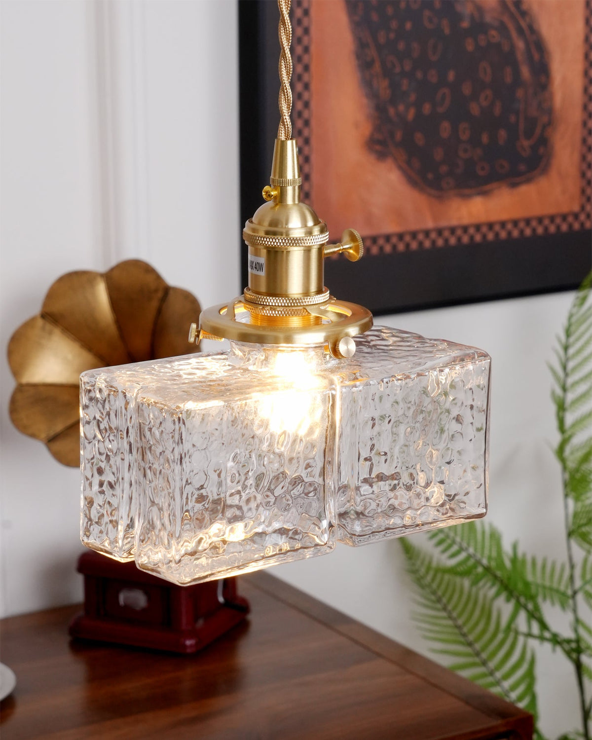 Hammered Glass Pendant Light Brass Frame Cluster Ready Kitchen Island