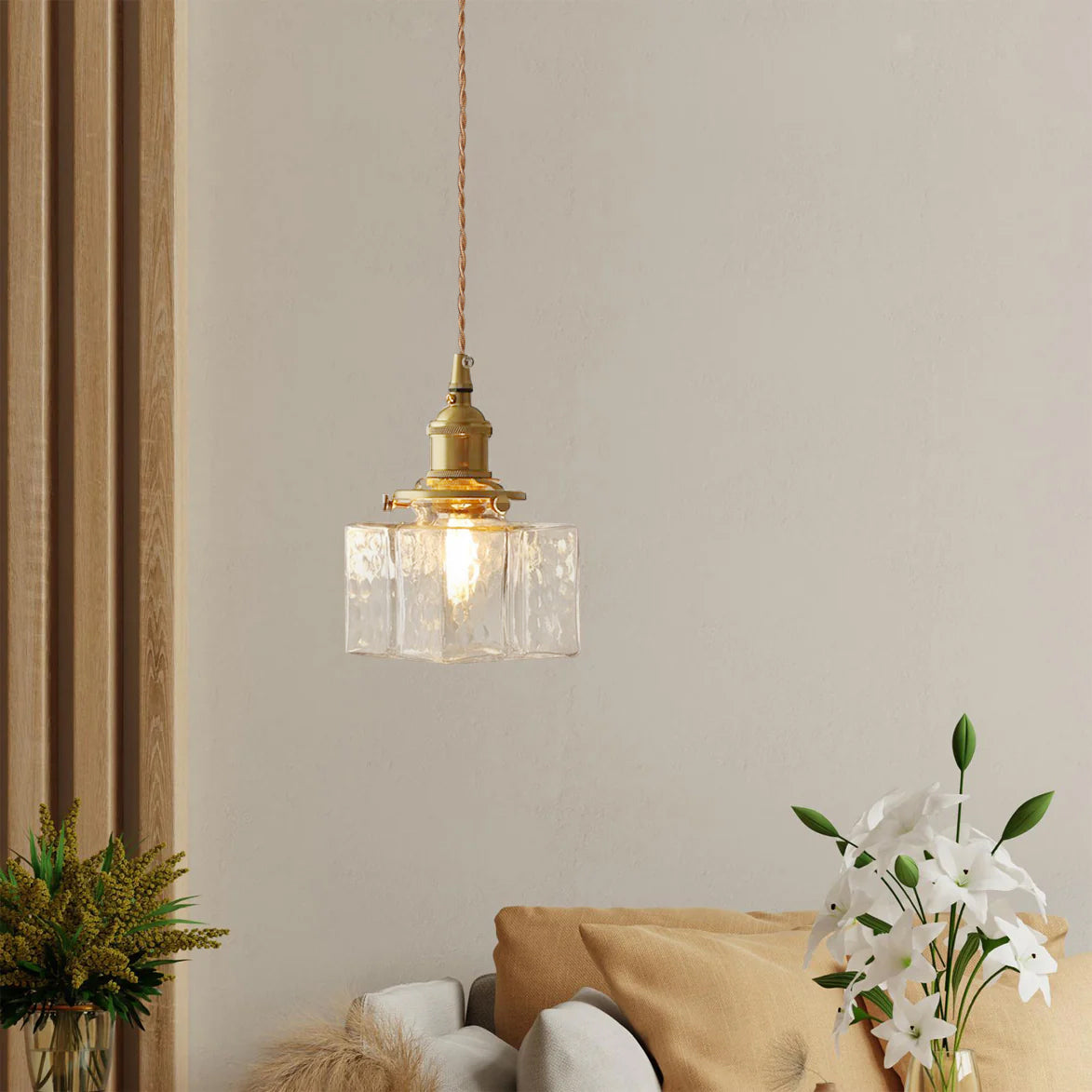 Hammered Glass Pendant Light Brass Frame Cluster Ready Kitchen Island