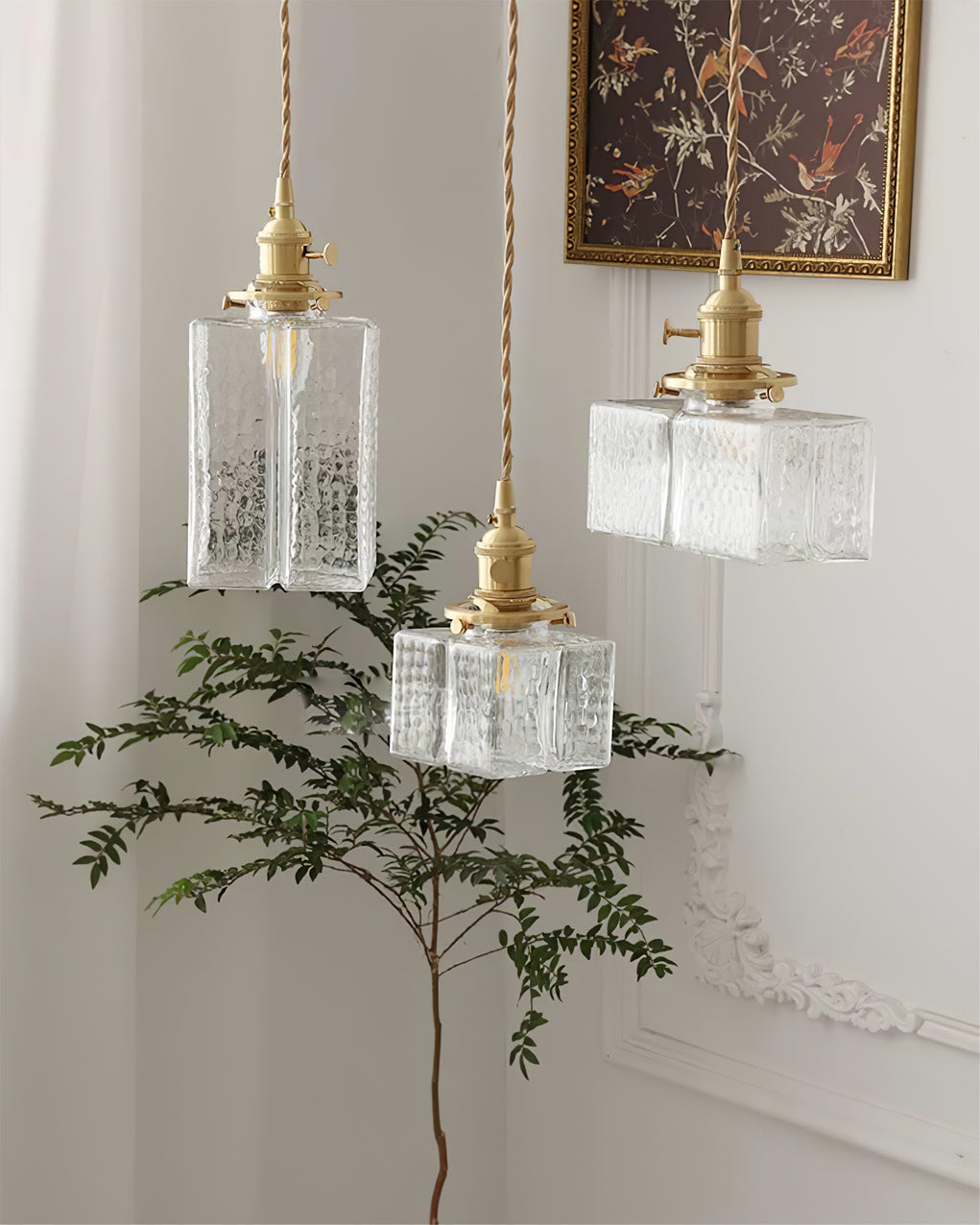 Hammered Glass Pendant Light Brass Frame Cluster Ready Kitchen Island