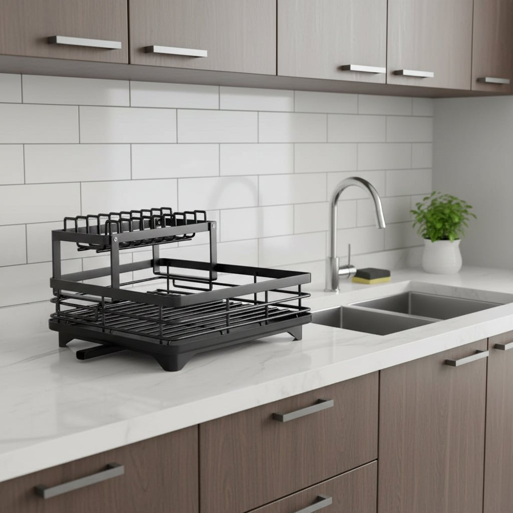Stainless Steel Dish Drying Rack with Drainboard and Swivel Spout