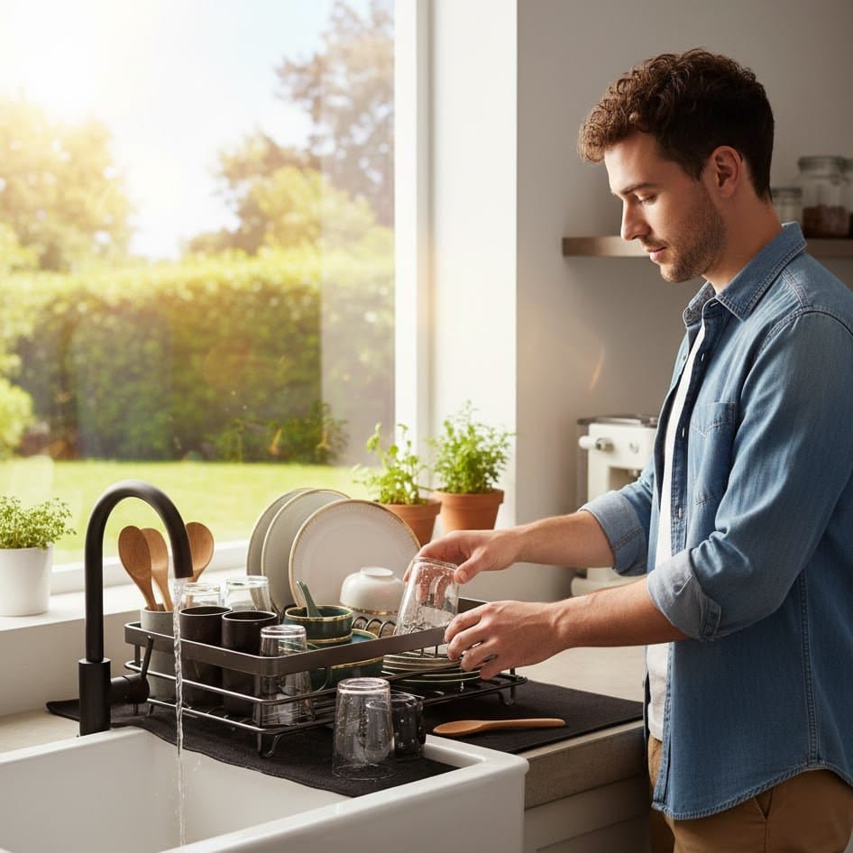 Stainless Steel Dish Drying Rack with Drainboard and Swivel Spout