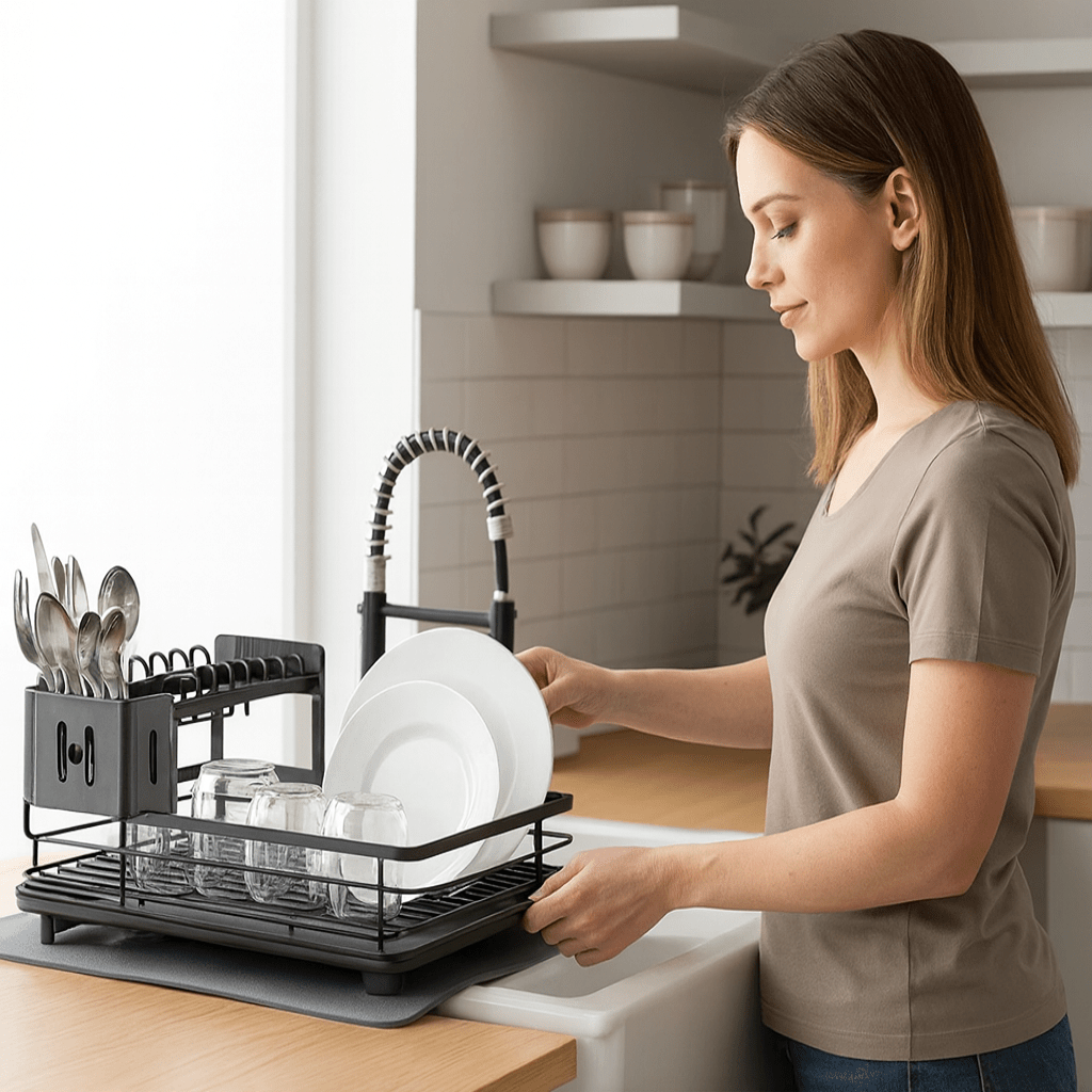Stainless Steel Dish Drying Rack with Drainboard and Swivel Spout