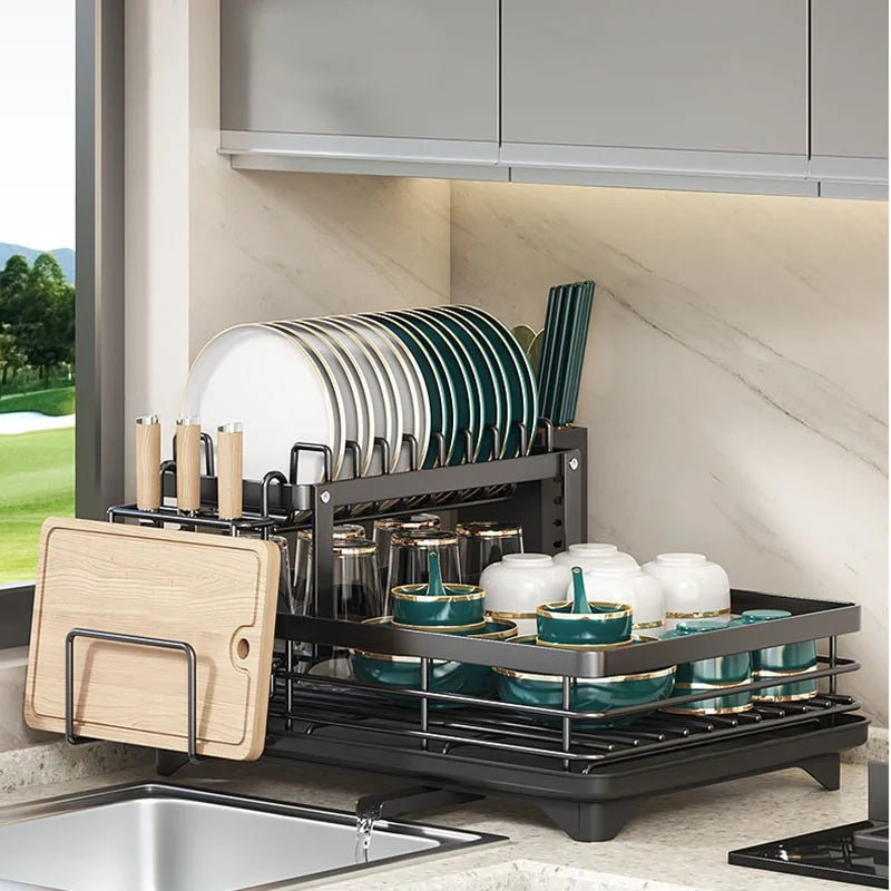 Stainless Steel Dish Drying Rack with Drainboard and Swivel Spout