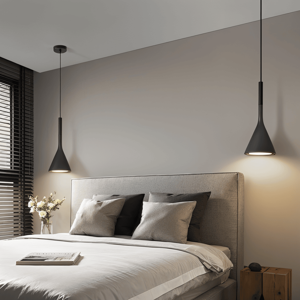 Konisk metalpendellampe med downlight