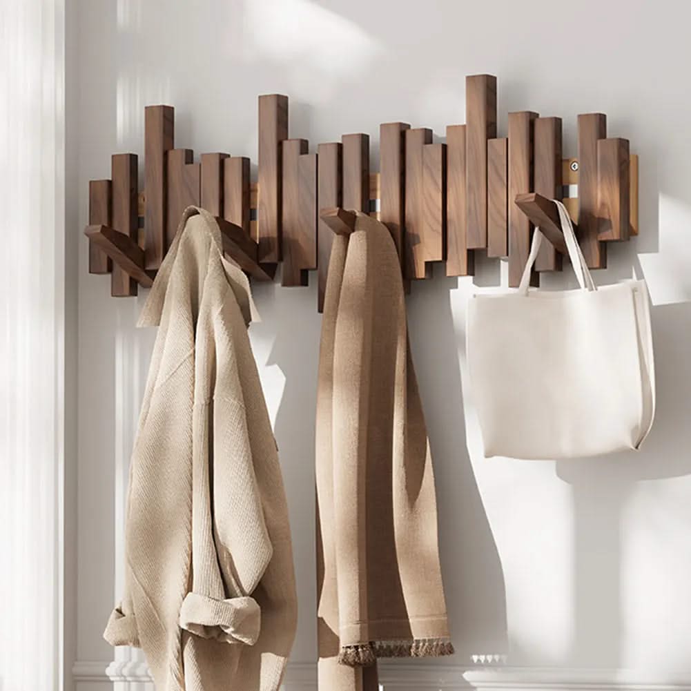 Wall Mounted Coat Rack Solid Wood with Folding Hooks