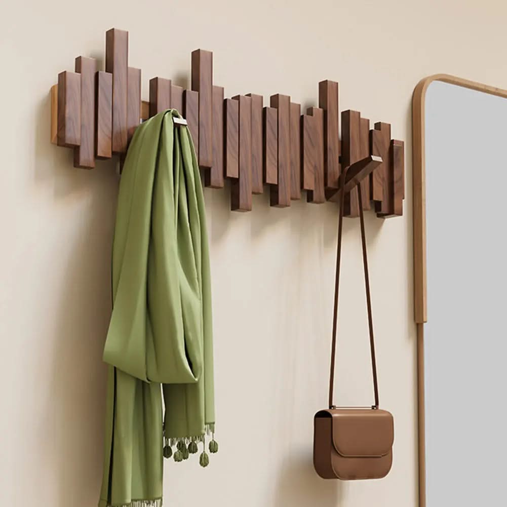Wall Mounted Coat Rack Solid Wood with Folding Hooks