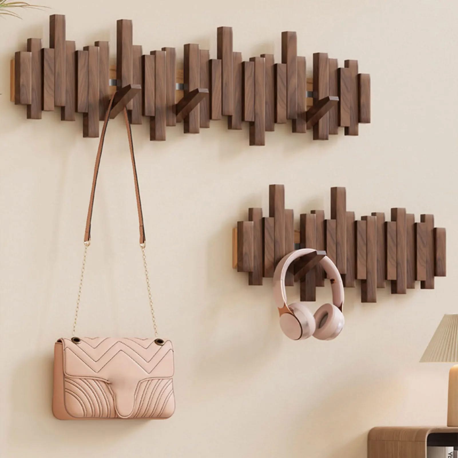 Wall Mounted Coat Rack Solid Wood with Folding Hooks