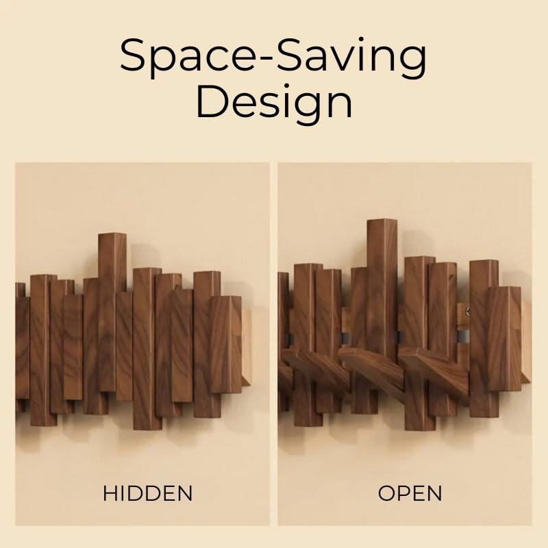 Wall Mounted Coat Rack Solid Wood with Folding Hooks