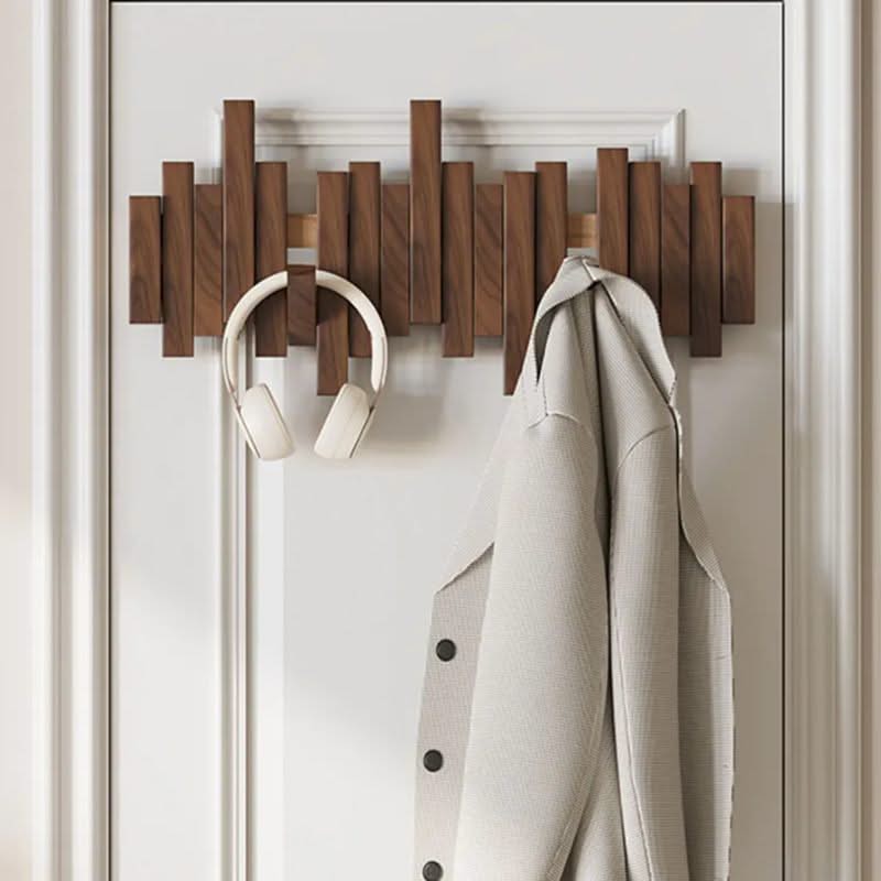 Wall Mounted Coat Rack Solid Wood with Folding Hooks