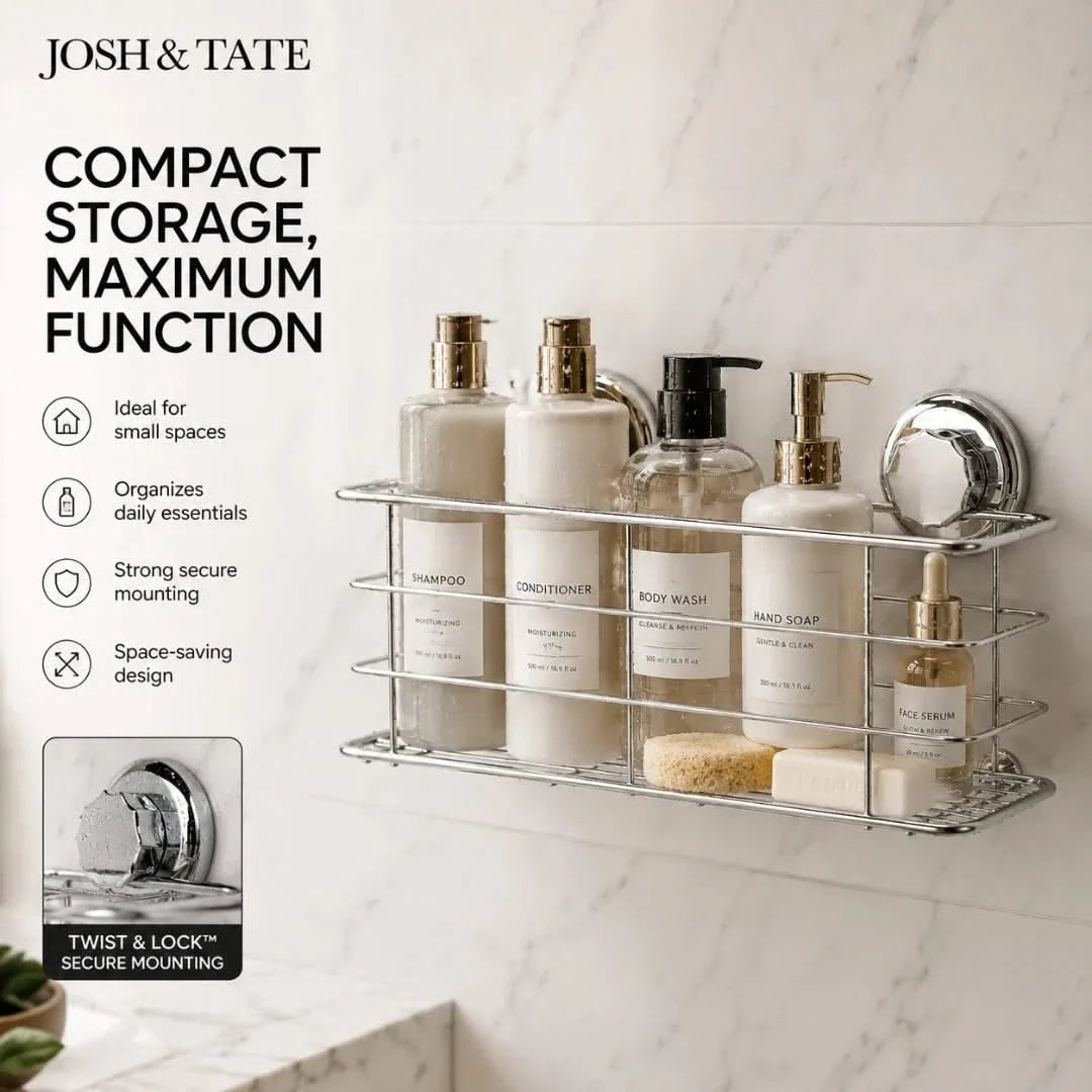 Suction Shower Caddy Basket Twist-Lock Stainless Steel