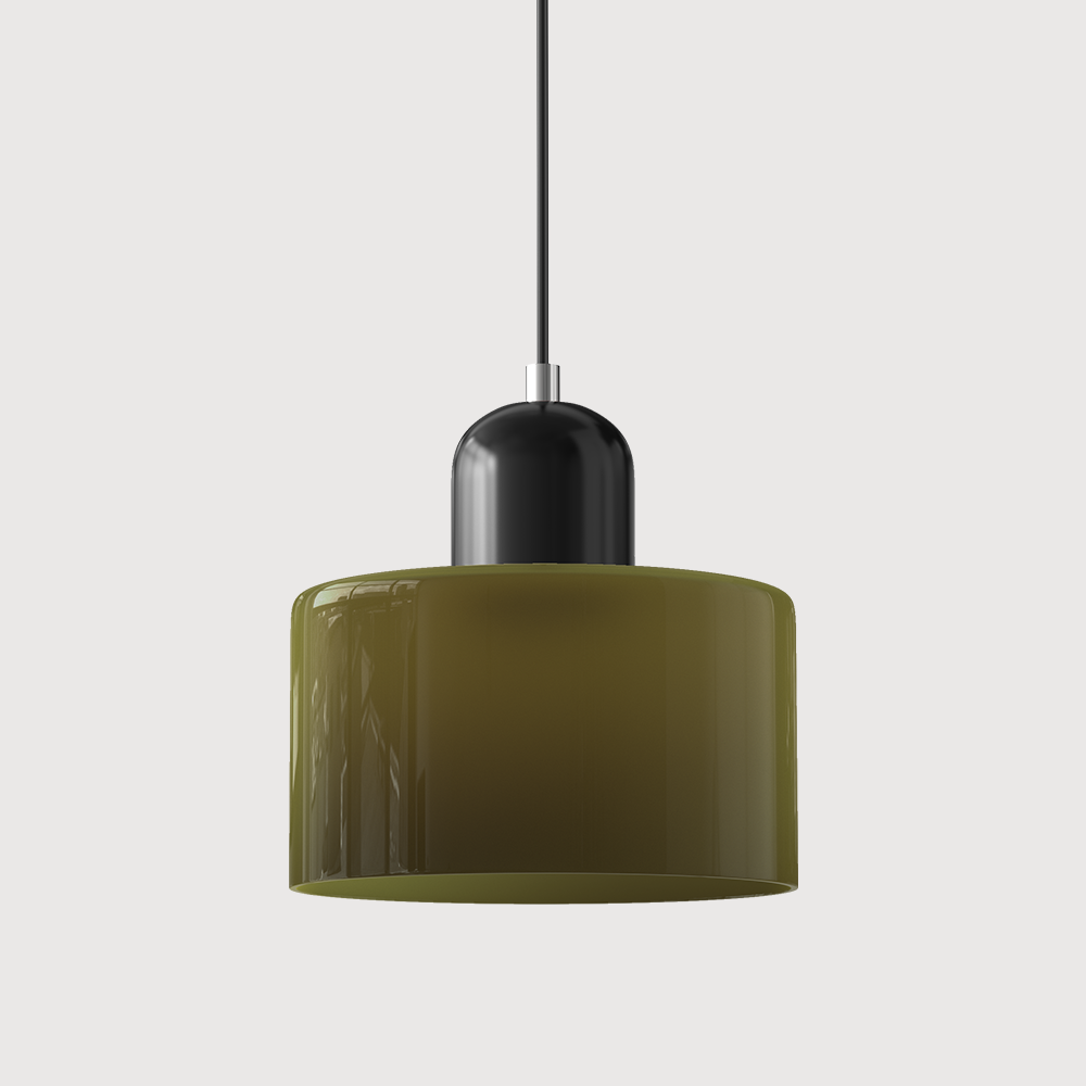 Loftslampe med cylinderformet glasskærm og kuppelformet top