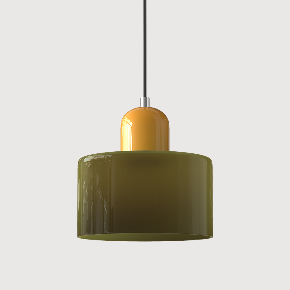 Loftslampe med cylinderformet glasskærm og kuppelformet top