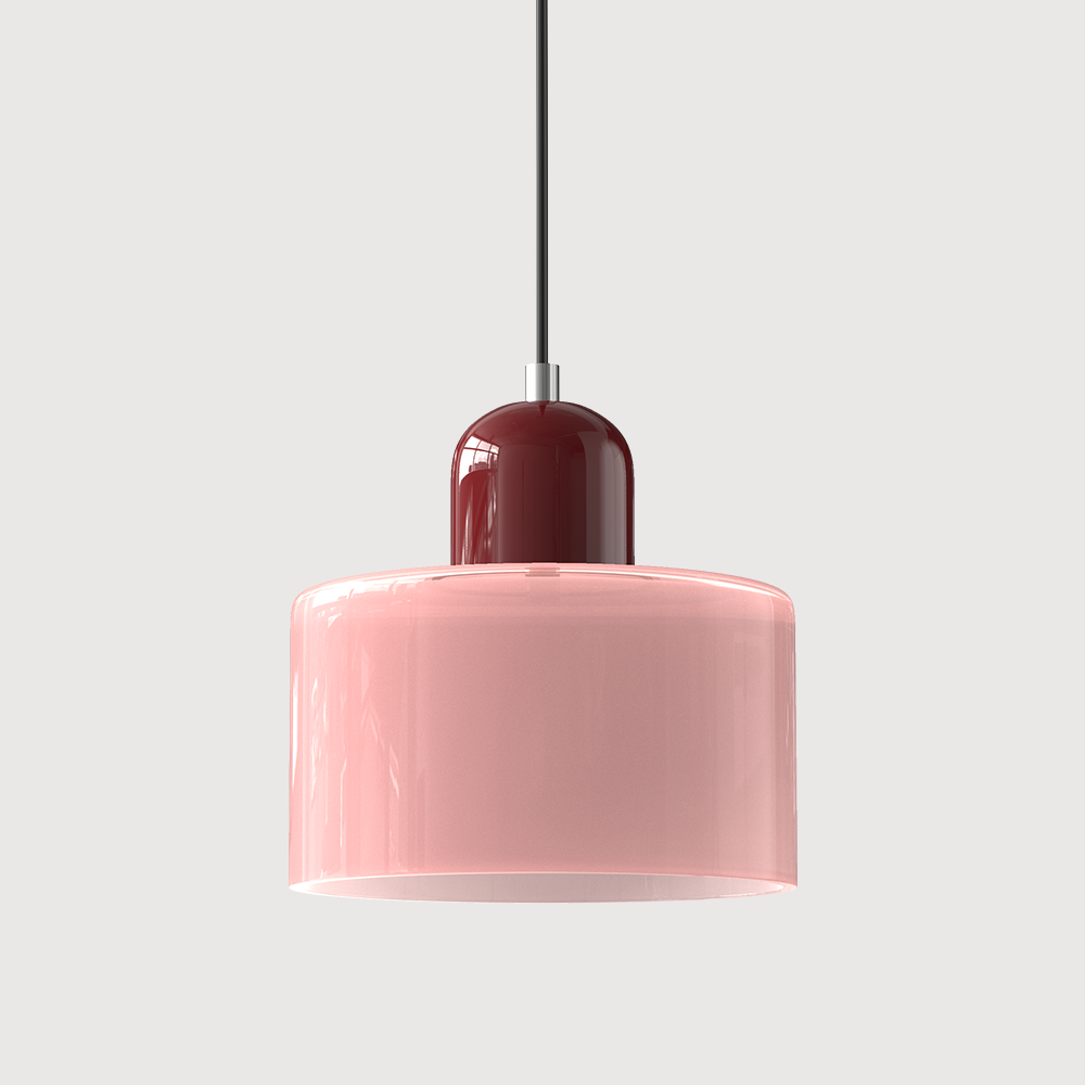 Loftslampe med cylinderformet glasskærm og kuppelformet top