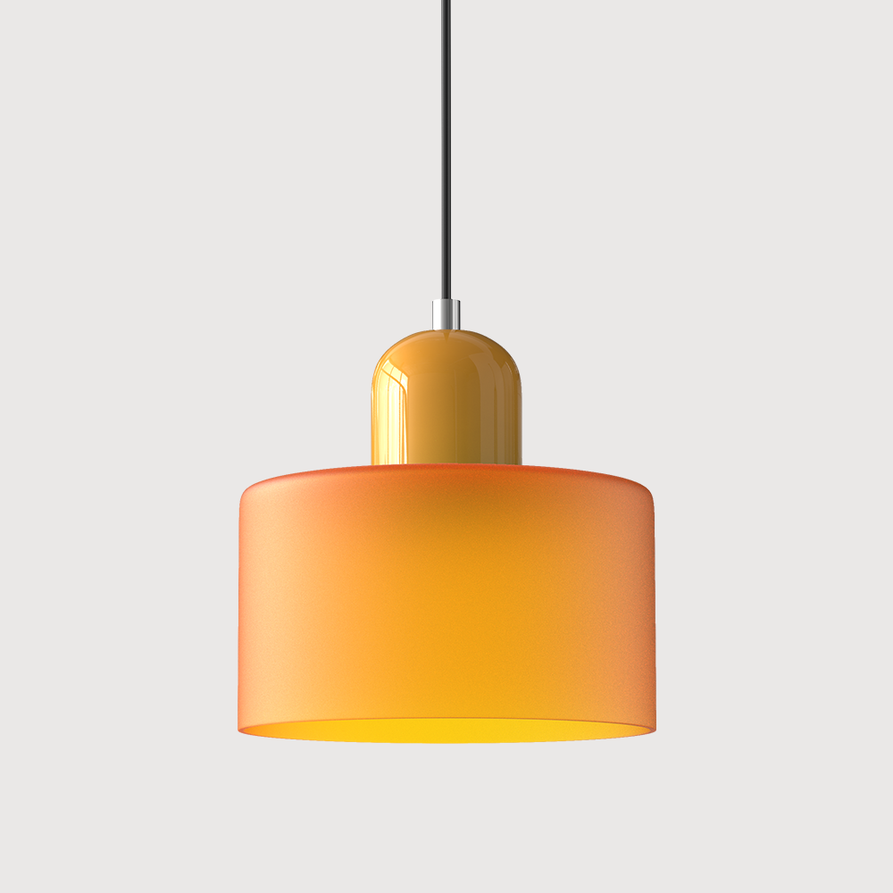 Loftslampe med cylinderformet glasskærm og kuppelformet top