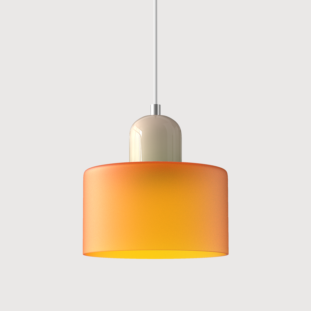 Loftslampe med cylinderformet glasskærm og kuppelformet top