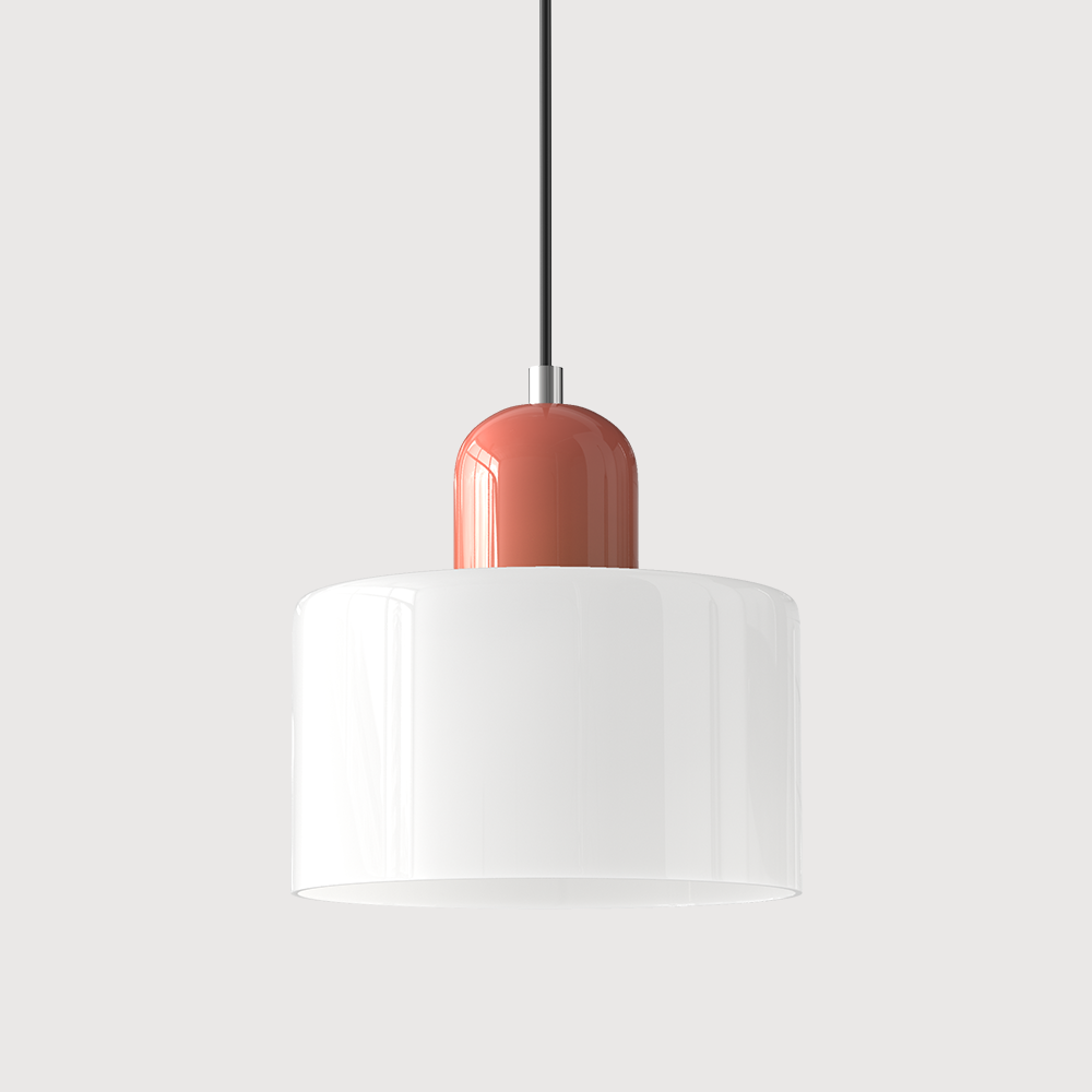 Loftslampe med cylinderformet glasskærm og kuppelformet top