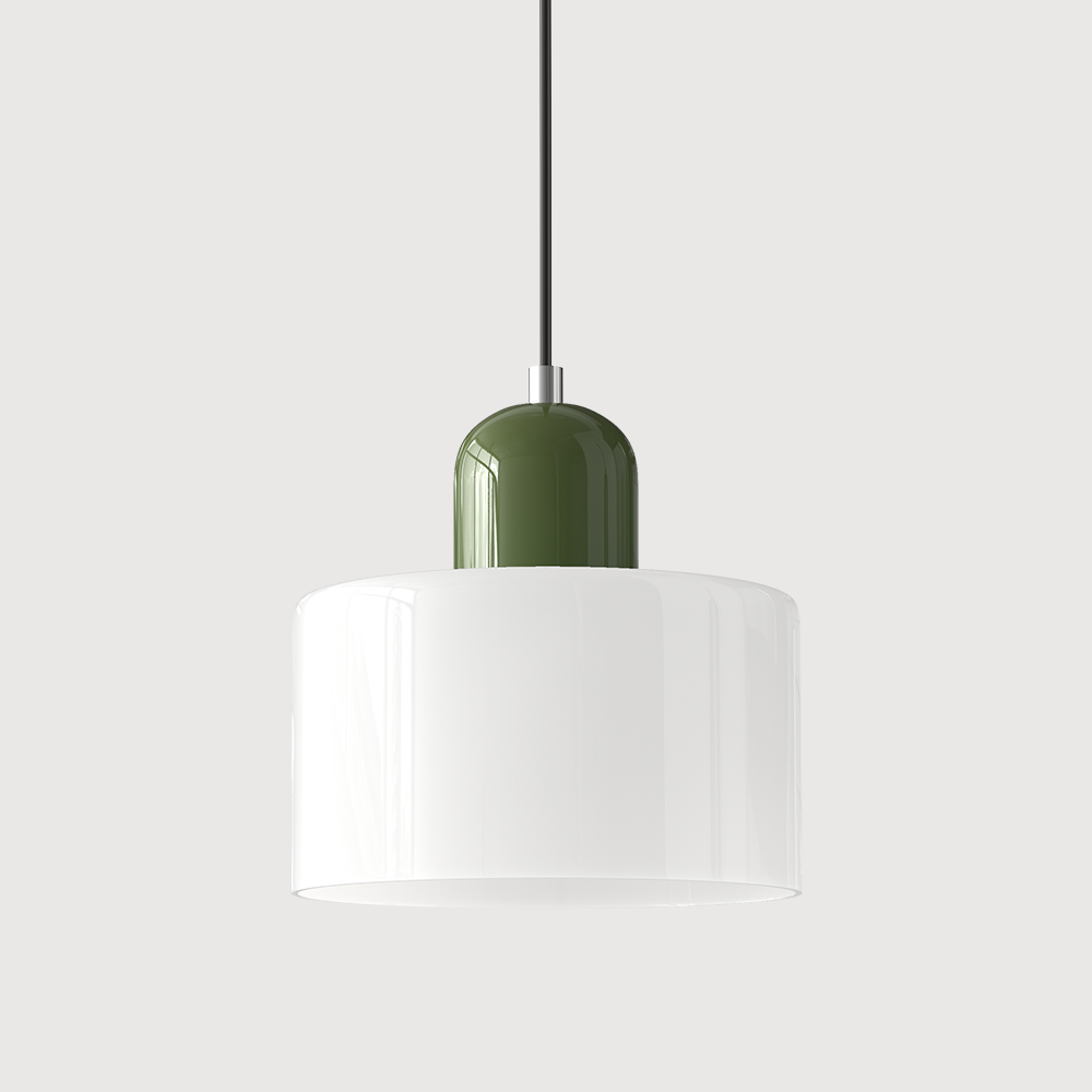 Loftslampe med cylinderformet glasskærm og kuppelformet top