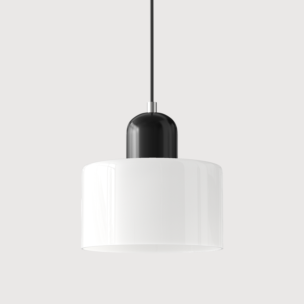 Loftslampe med cylinderformet glasskærm og kuppelformet top