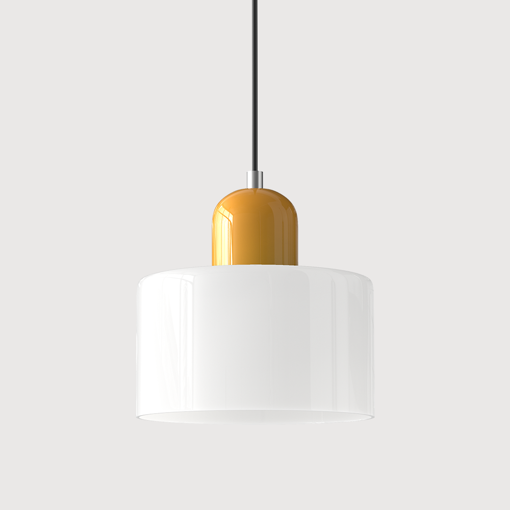 Loftslampe med cylinderformet glasskærm og kuppelformet top