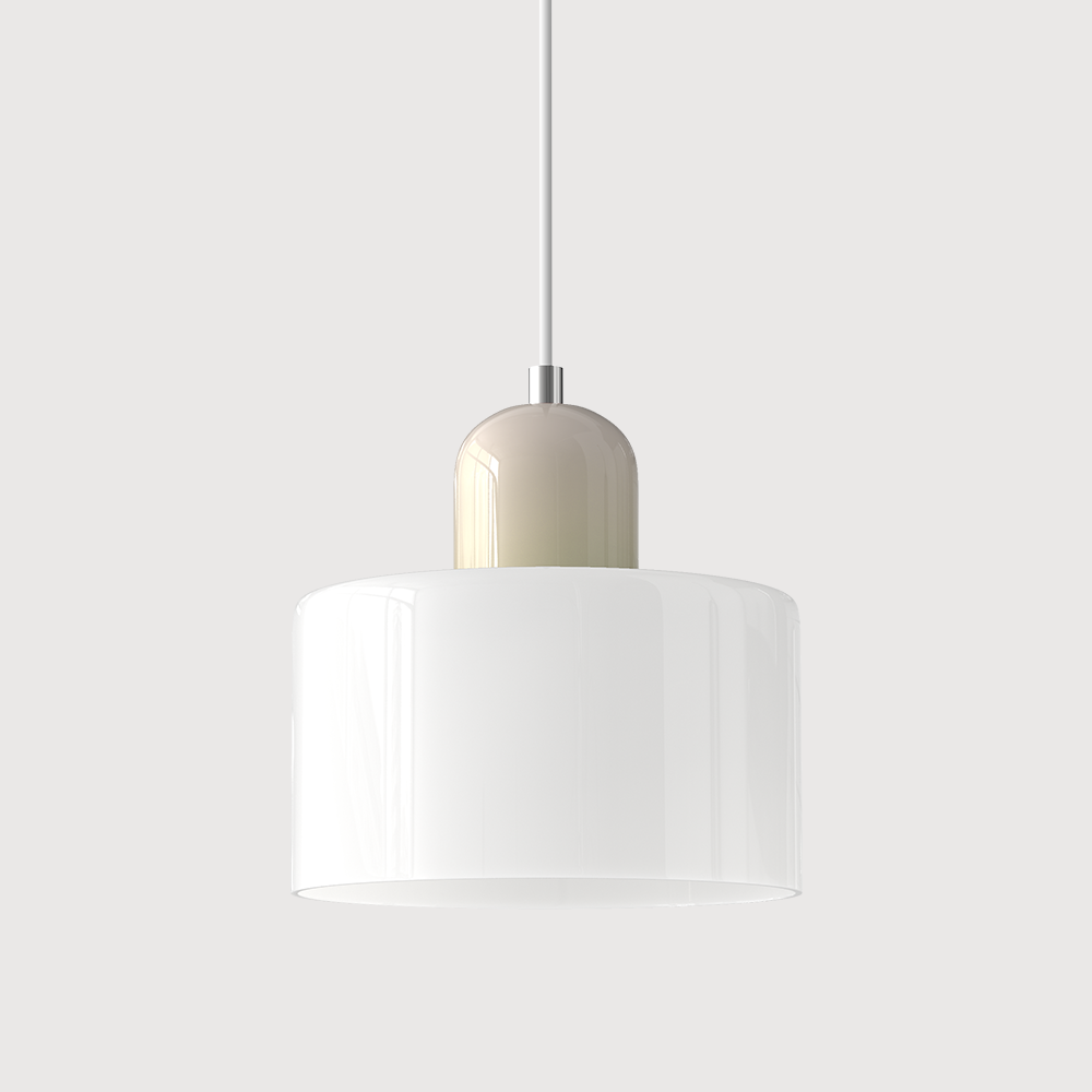 Loftslampe med cylinderformet glasskærm og kuppelformet top