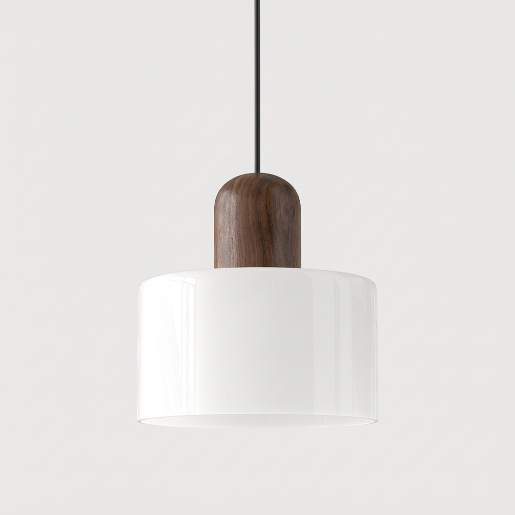 Loftslampe med cylinderformet glasskærm og kuppelformet top