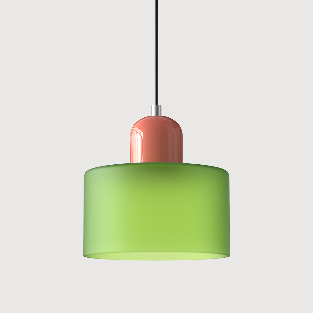 Loftslampe med cylinderformet glasskærm og kuppelformet top