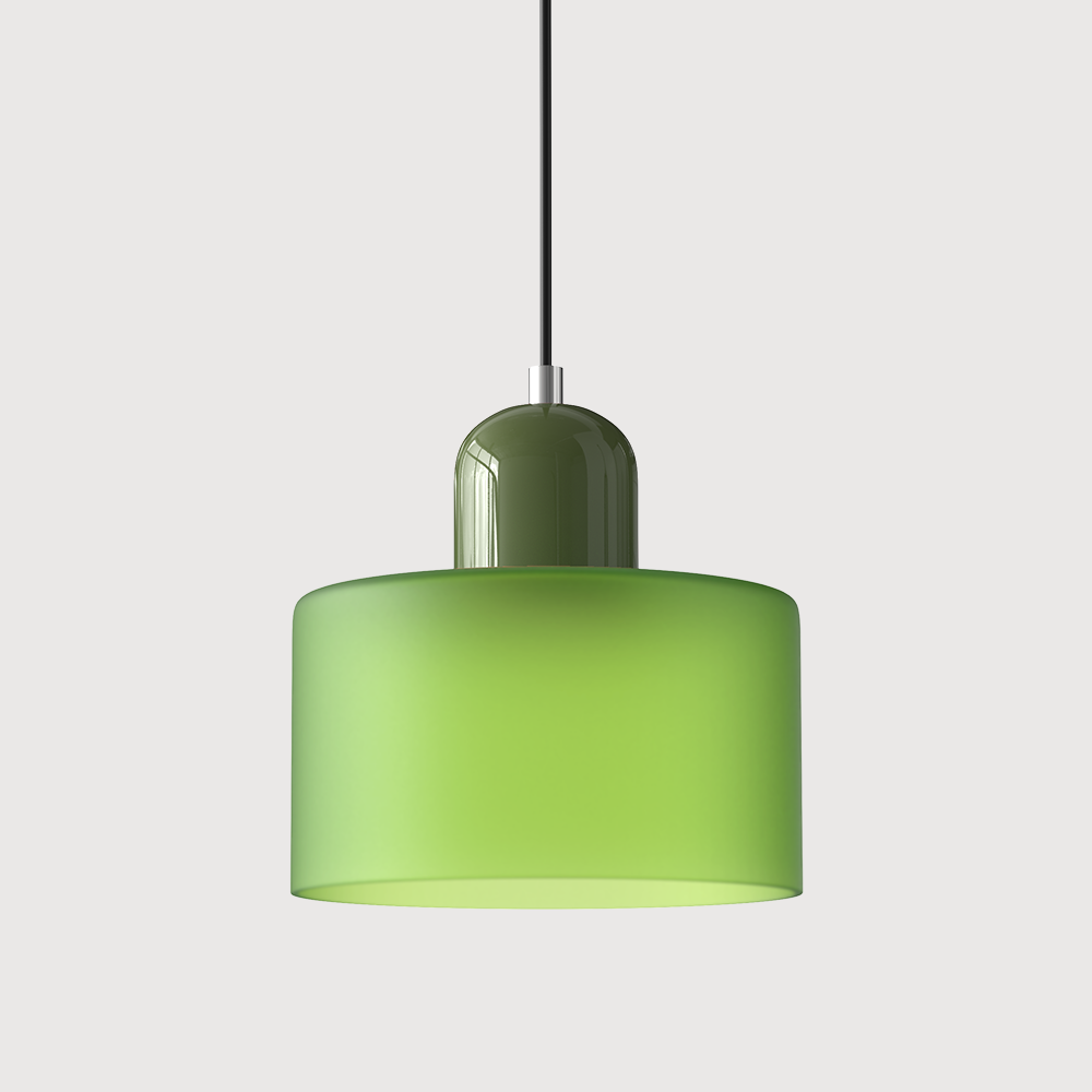 Loftslampe med cylinderformet glasskærm og kuppelformet top